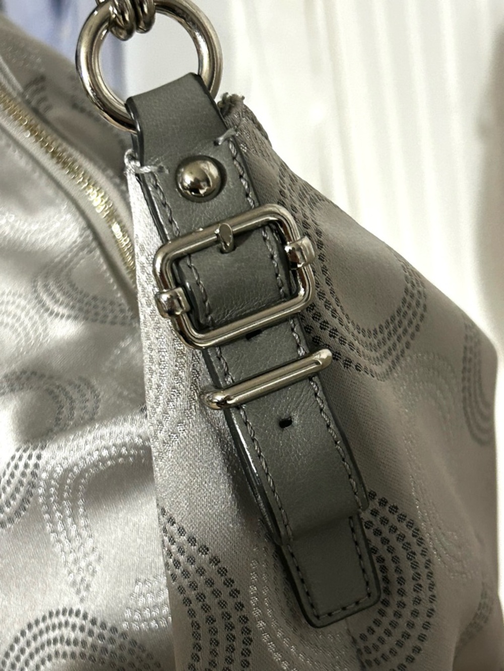 COACH “Maddison”  Dotted Op Art Convertible Hobo, Style F15929, Silver - Picture 7 of 16